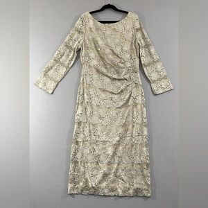 Jessica Howard Champaign Sequin Cocktail Dress 3/4 Sleeve
